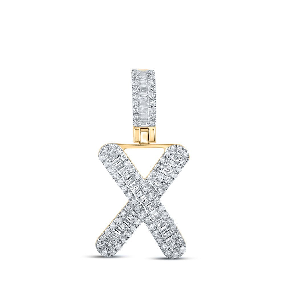 10kt Yellow Gold Baguette Diamond X Initial Pendant - 3/8 Cttw | Men's Diamond Charm Pendant - Splendid Jewellery