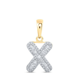 10kt Yellow Gold Baguette Diamond X Initial Pendant - Personalized Elegance at Its Finest - Splendid Jewellery