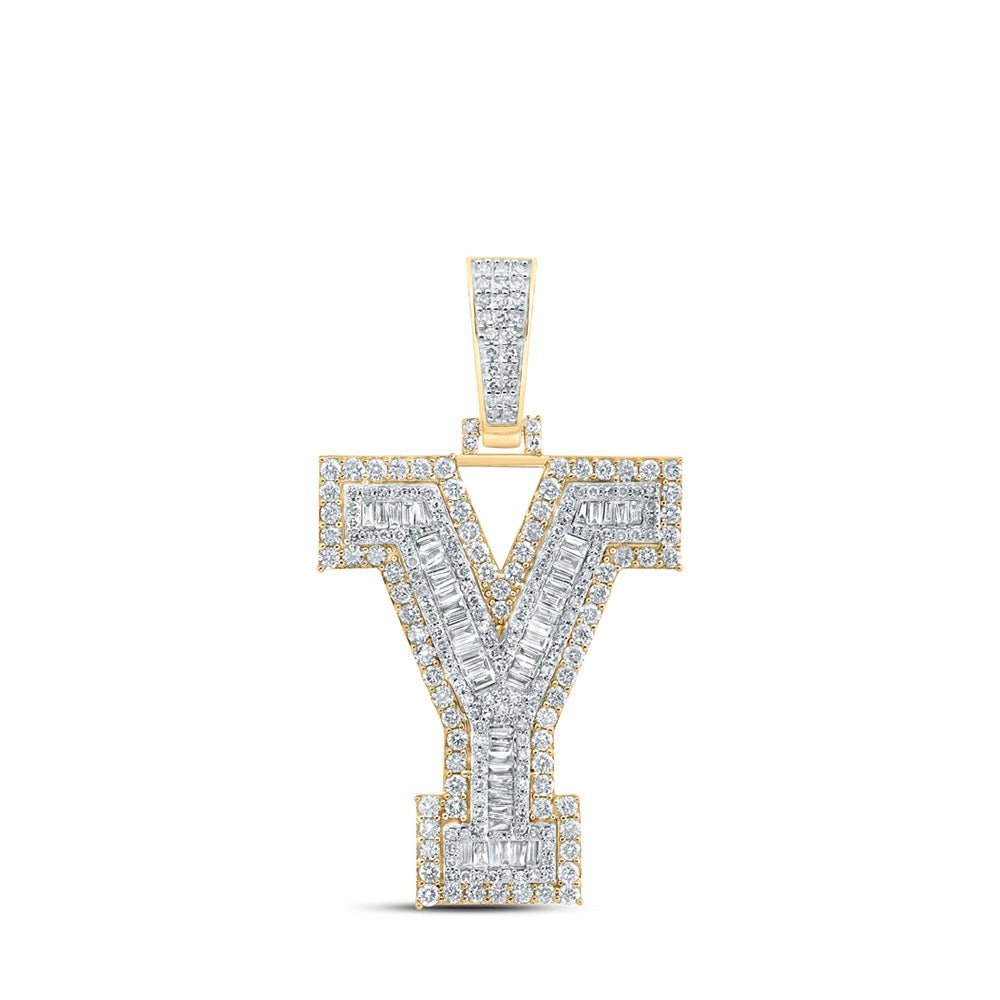 10kt Yellow Gold Baguette Diamond Y Initial Charm Pendant - 2 - 1/2 Cttw - Splendid Jewellery