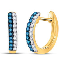 Load image into Gallery viewer, 10kt Yellow Gold Blue Diamond Huggie Earrings: A Radiant Touch of Elegance  Top View from Splendid Jewellery