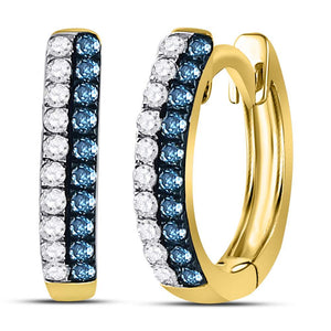 10kt Yellow Gold Blue Diamond Huggie Earrings: A Radiant Touch of Elegance - Splendid Jewellery