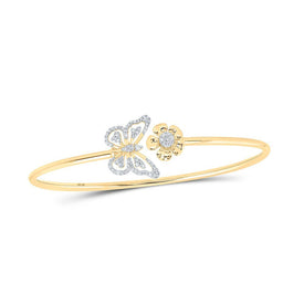 10kt Yellow Gold Delicate Diamond Butterfly Bangle Bracelet - 1/4 Cttw - Splendid Jewellery