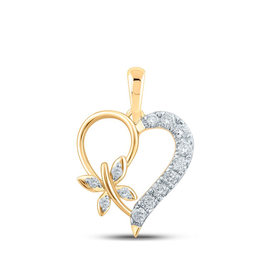 10kt Yellow Gold Diamond Butterfly Heart Pendant | Symbol of Love and Elegance - Splendid Jewellery