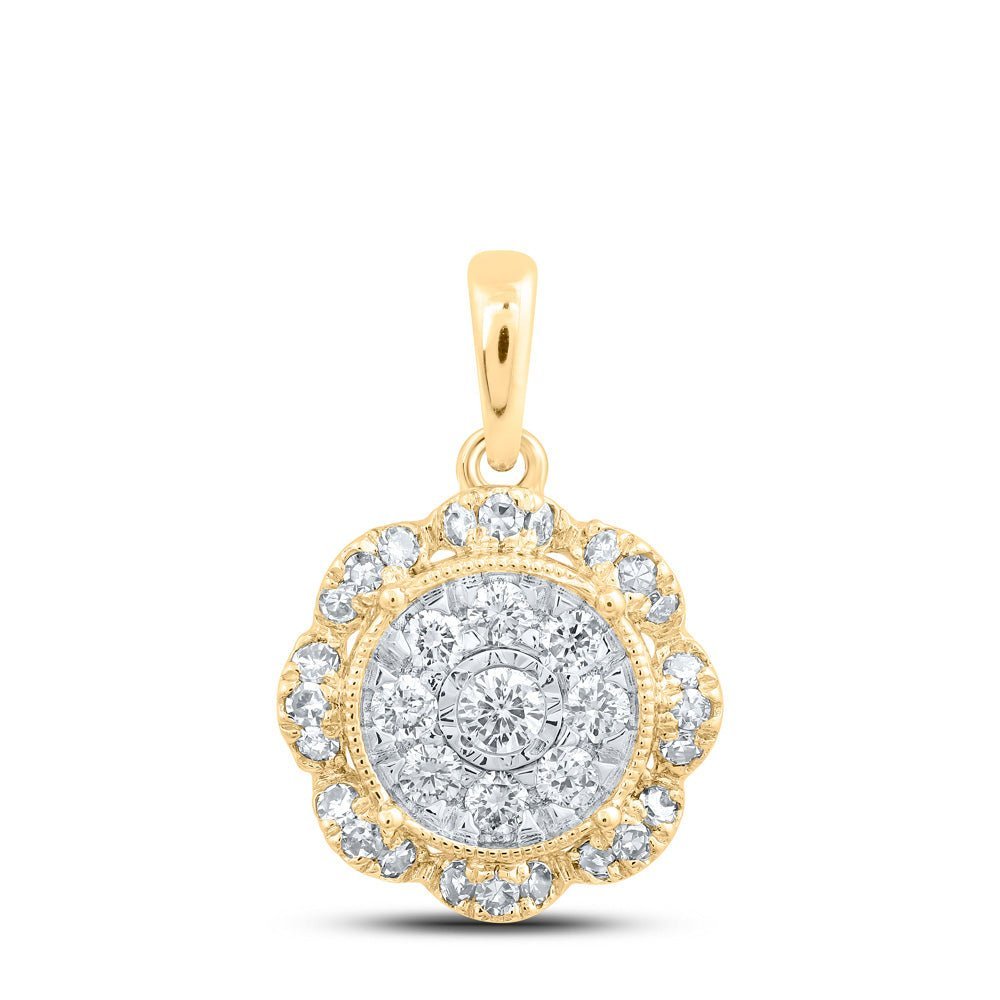 10kt Yellow Gold Diamond Cluster Circle Pendant - Timeless Elegance and Radiant Brilliance - Splendid Jewellery