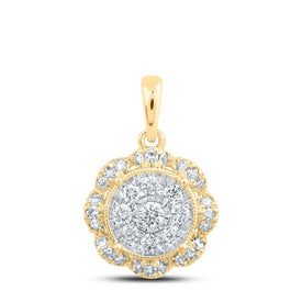 10kt Yellow Gold Diamond Cluster Circle Pendant - Timeless Elegance and Radiant Brilliance - Splendid Jewellery