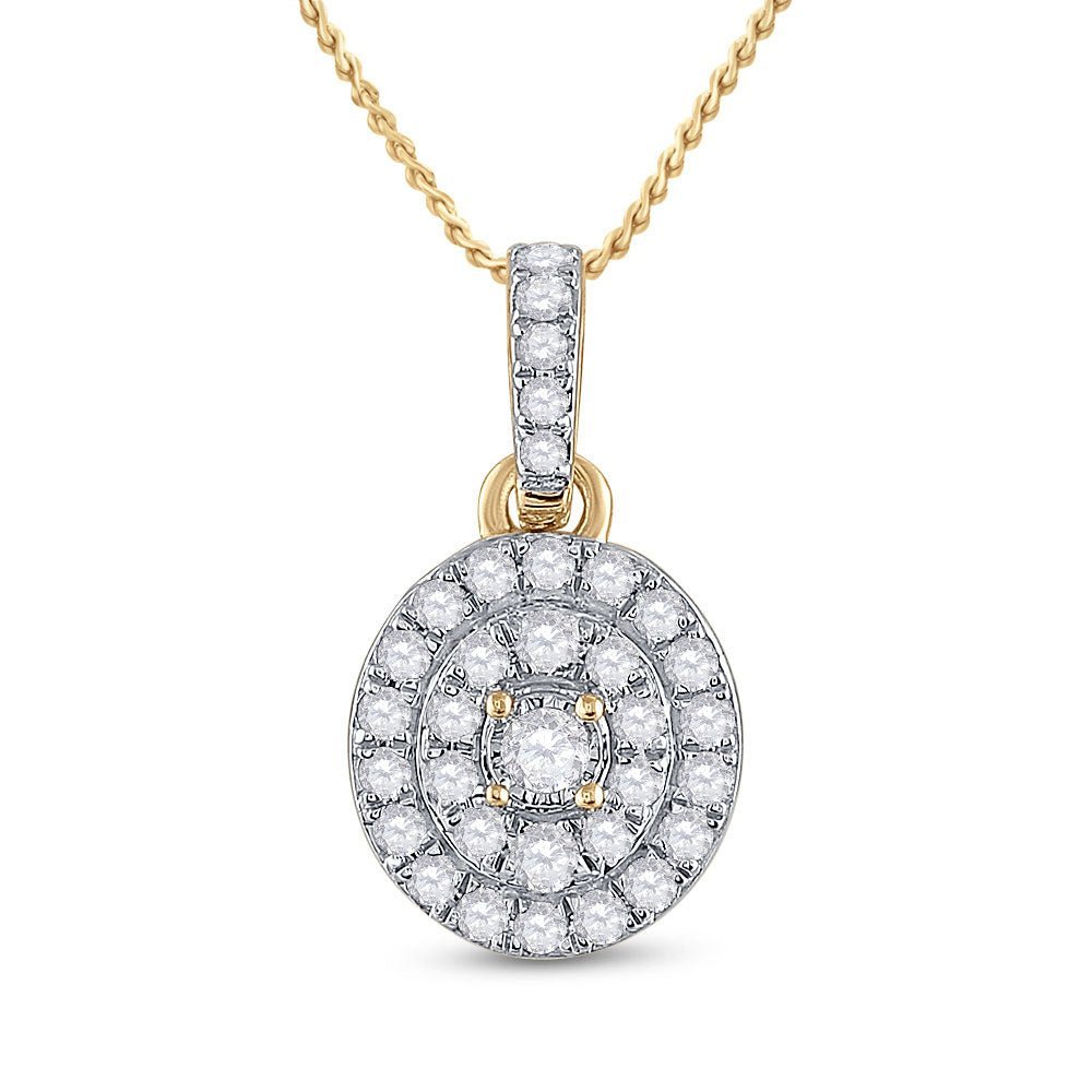 10kt Yellow Gold Diamond Cluster Oval Pendant - Timeless Elegance and Dazzling Brilliance - Splendid Jewellery