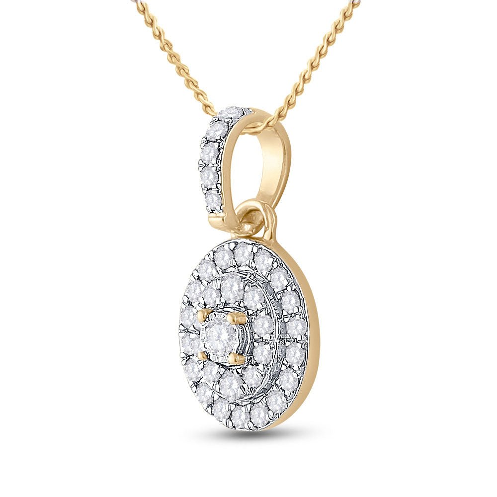 10kt Yellow Gold Diamond Cluster Oval Pendant - Timeless Elegance and Dazzling Brilliance - Splendid Jewellery