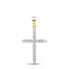 Load image into Gallery viewer, 10kt Yellow Gold Diamond Cross Pendant - A Radiant Symbol of Faith and Elegance product  Top View from Splendid Jewellery