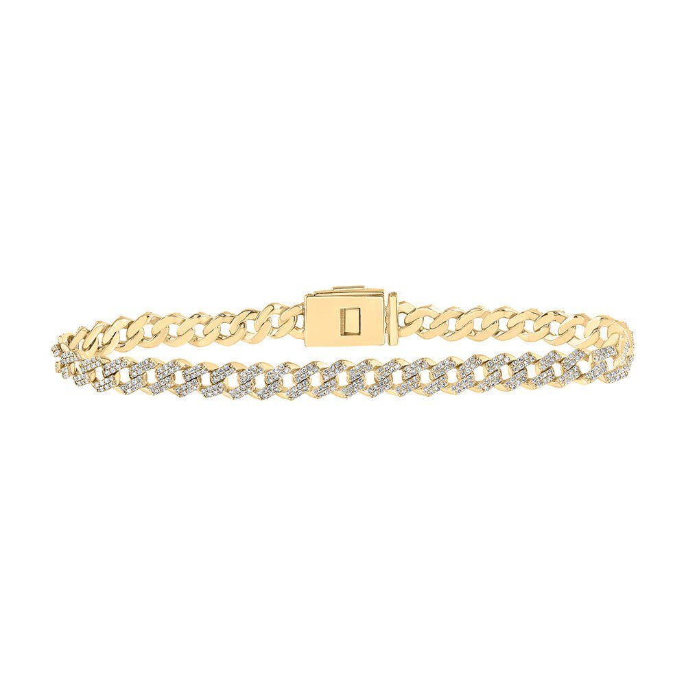 10kt Yellow Gold Diamond Curb Link Men's Bracelet - 3 Cttw - Splendid Jewellery
