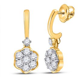 10kt Yellow Gold Diamond Flower Dangle Earrings: A Mesmerizing Floral Delight - Splendid Jewellery