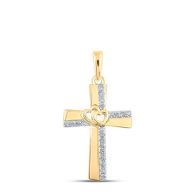 10kt Yellow Gold Diamond Heart Cross Pendant - A Mesmerizing Symbol of Love and Faith - Splendid Jewellery
