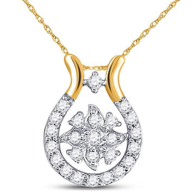10kt Yellow Gold Diamond Horseshoe & Lucky Cluster Pendant - Splendid Jewellery