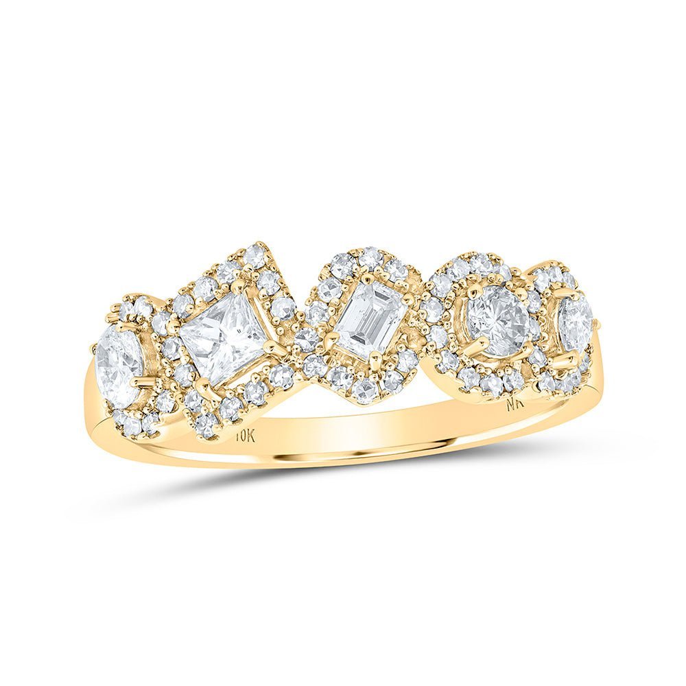 10kt Yellow Gold Diamond Medley Band Ring - A Captivating Symphony of Diamond Shapes - Splendid Jewellery