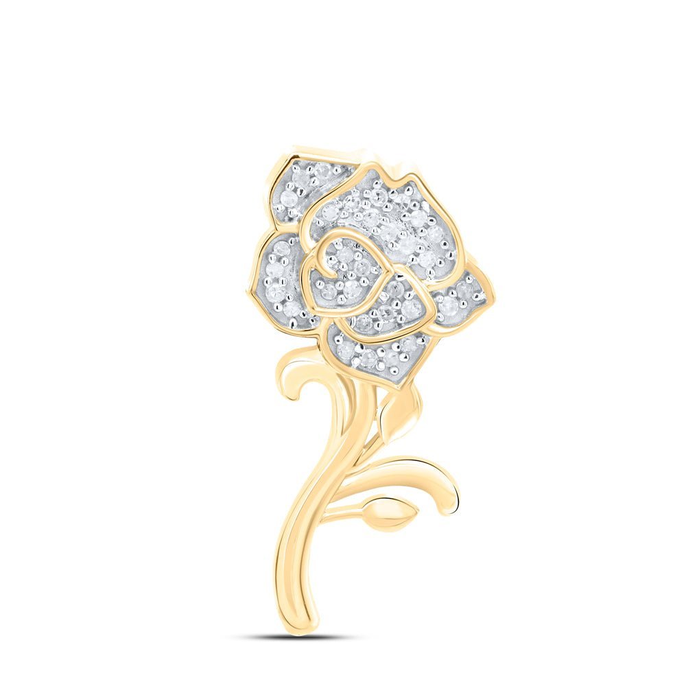 10kt Yellow Gold Diamond Rose Flower Pendant - A Timeless Symbol of Love and Elegance - Splendid Jewellery