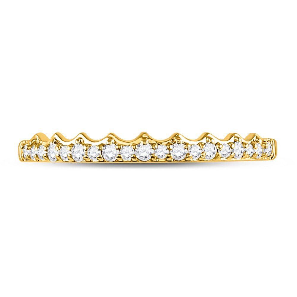 10kt Yellow Gold Diamond Scalloped Stackable Band Ring 1/6 Cttw - Splendid Jewellery - Splendid Jewellery