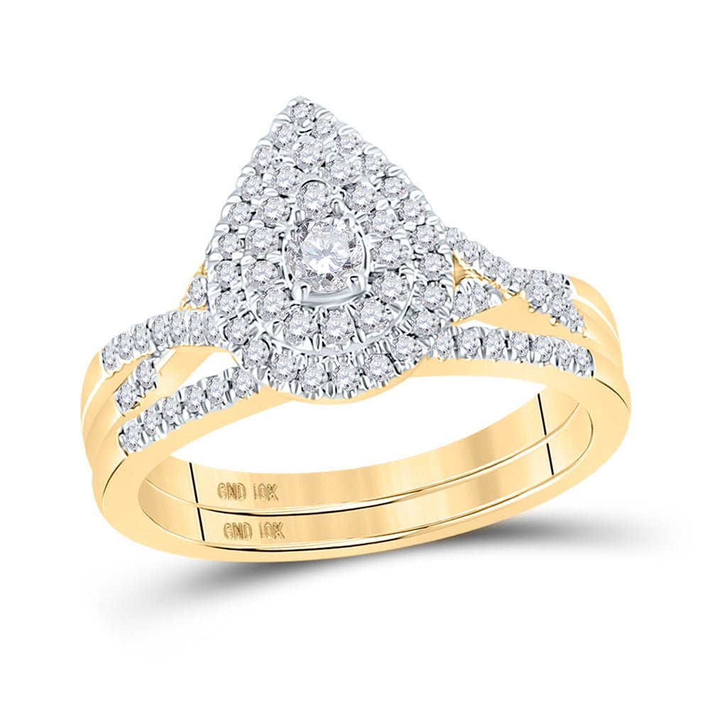 10kt Yellow Gold Diamond Teardrop Bridal Wedding Ring Band Set - Splendid Jewellery