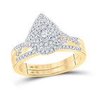 10kt Yellow Gold Diamond Teardrop Bridal Wedding Ring Band Set - Splendid Jewellery