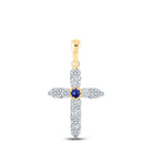 10kt Yellow Gold Gemstone Cross Pendant with Blue Sapphire and Diamonds - A Mesmerizing Symbol of Elegance and Faith - Splendid Jewellery