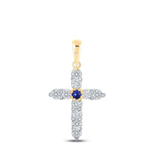 Load image into Gallery viewer, 10kt Yellow Gold Gemstone Cross Pendant with Blue Sapphire and Diamonds - A Mesmerizing Symbol of Elegance and Faith - Splendid Jewellery