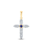 10kt Yellow Gold Gemstone Cross Pendant with Blue Sapphire and Diamonds - A Mesmerizing Symbol of Elegance and Faith - Splendid Jewellery