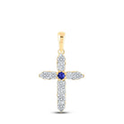 10kt Yellow Gold Gemstone Cross Pendant with Blue Sapphire and Diamonds: A Symbol of Elegance and Faith - Splendid Jewellery