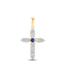 Load image into Gallery viewer, 10kt Yellow Gold Gemstone Cross Pendant with Blue Sapphire and Diamonds: A Symbol of Elegance and Faith - Splendid Jewellery