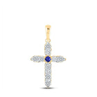 10kt Yellow Gold Gemstone Cross Pendant with Blue Sapphire and Diamonds: A Symbol of Elegance and Faith - Splendid Jewellery