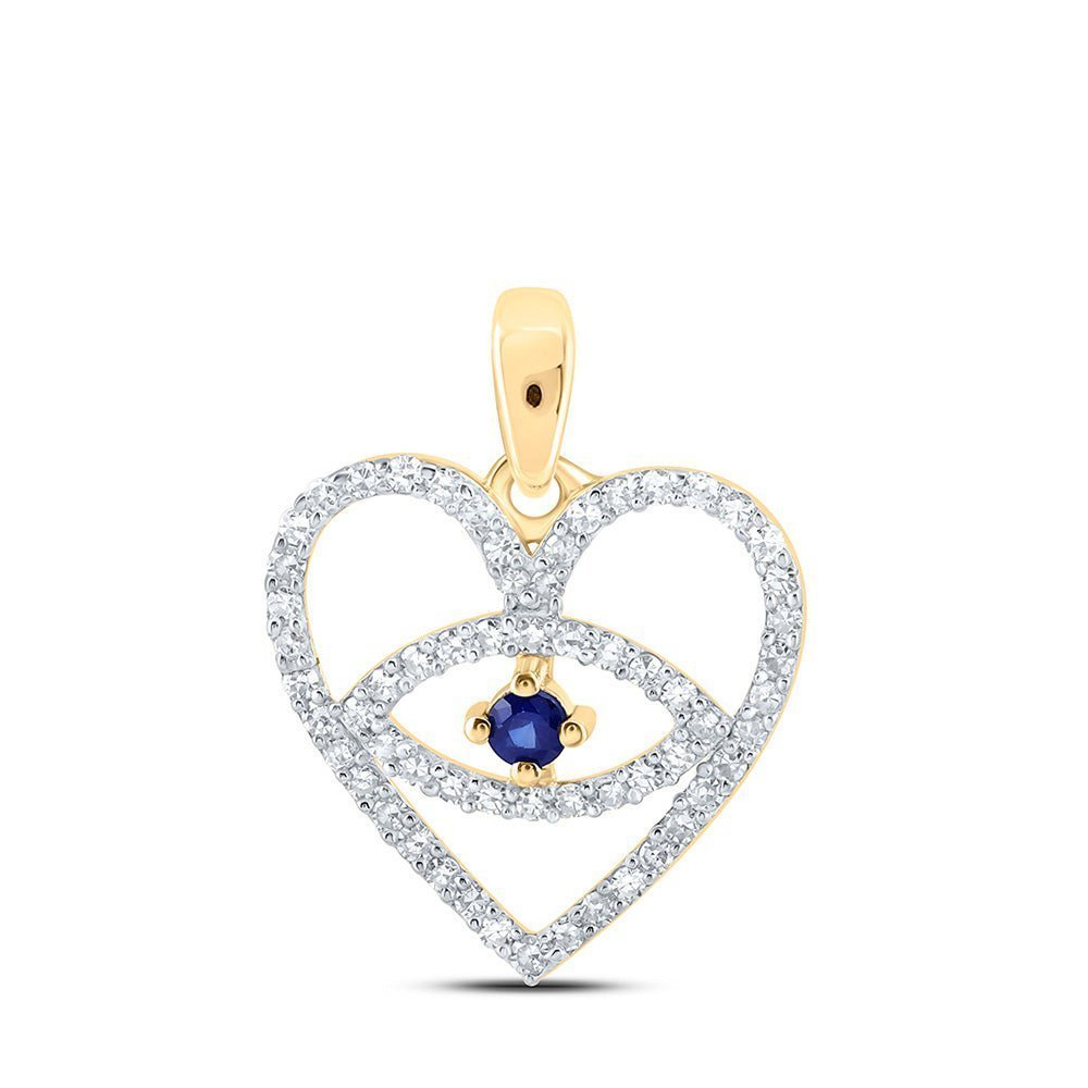 10kt Yellow Gold Gemstone Heart & Love Symbol Pendant | Captivating Blue Sapphire and Diamond Eye Heart Pendant - Splendid Jewellery