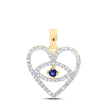 Load image into Gallery viewer, 10kt Yellow Gold Gemstone Heart &amp; Love Symbol Pendant | Captivating Blue Sapphire and Diamond Eye Heart Pendant - Splendid Jewellery