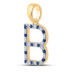 10kt Yellow Gold Gemstone Initial & Letter Pendant with Blue Sapphire and Diamond Accents - Splendid Jewellery