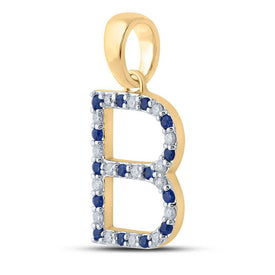 10kt Yellow Gold Gemstone Initial & Letter Pendant with Blue Sapphire and Diamond Accents - Splendid Jewellery