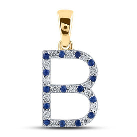 10kt Yellow Gold Gemstone Initial & Letter Pendant with Blue Sapphire and Diamond Accents - Splendid Jewellery