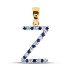 10kt Yellow Gold Gemstone Initial & Letter Pendant with Blue Sapphire and Diamond Z - Splendid Jewellery