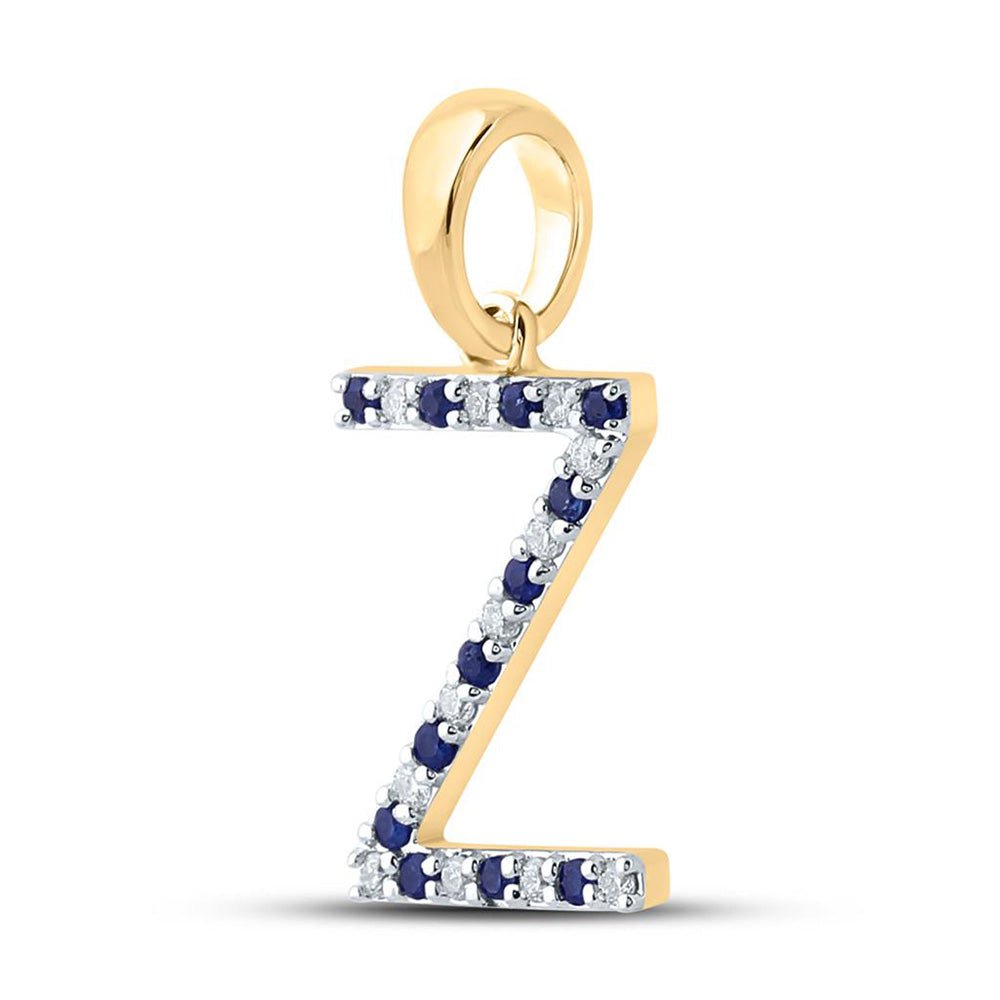 10kt Yellow Gold Gemstone Initial & Letter Pendant with Blue Sapphire and Diamond Z - Splendid Jewellery