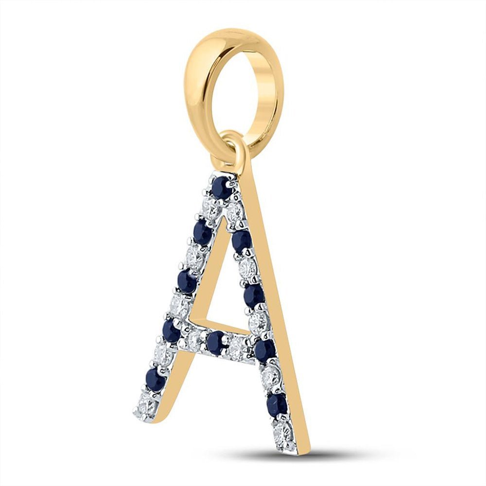 10kt Yellow Gold Gemstone Initial & Letter Pendant with Blue Sapphire and Diamonds - Personalized Elegance - Splendid Jewellery