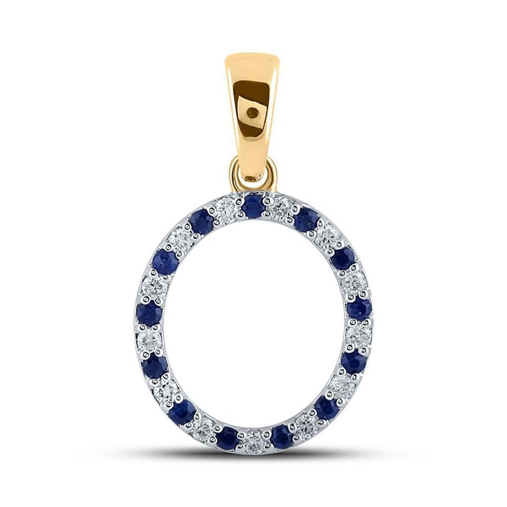 10kt Yellow Gold Gemstone Initial & Letter Pendant with Lab - Created Blue Sapphire and Diamond Accents - Splendid Jewellery