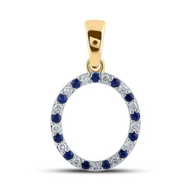 10kt Yellow Gold Gemstone Initial & Letter Pendant with Lab - Created Blue Sapphire and Diamond Accents - Splendid Jewellery