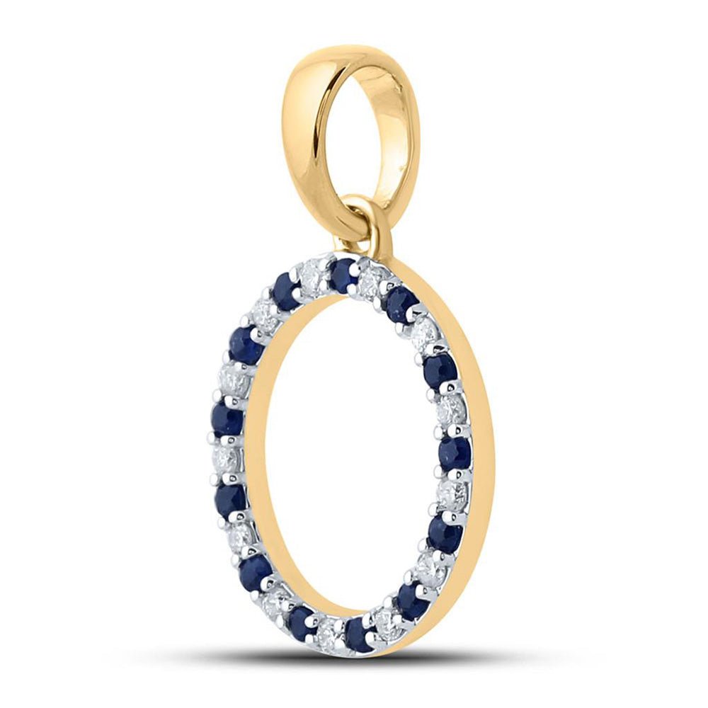 10kt Yellow Gold Gemstone Initial & Letter Pendant with Lab - Created Blue Sapphire and Diamond Accents - Splendid Jewellery