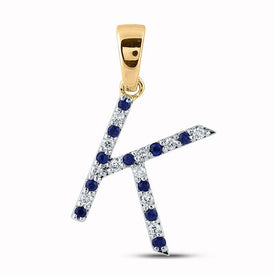 10kt Yellow Gold Gemstone Initial & Letter Pendant with Round Blue Sapphire and Diamonds: A Personalized Masterpiece of Elegance - Splendid Jewellery