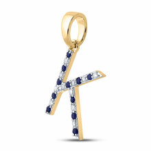 Load image into Gallery viewer, 10kt Yellow Gold Gemstone Initial &amp; Letter Pendant with Round Blue Sapphire and Diamonds: A Personalized Masterpiece of Elegance - Splendid Jewellery