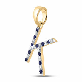 10kt Yellow Gold Gemstone Initial & Letter Pendant with Round Blue Sapphire and Diamonds: A Personalized Masterpiece of Elegance - Splendid Jewellery
