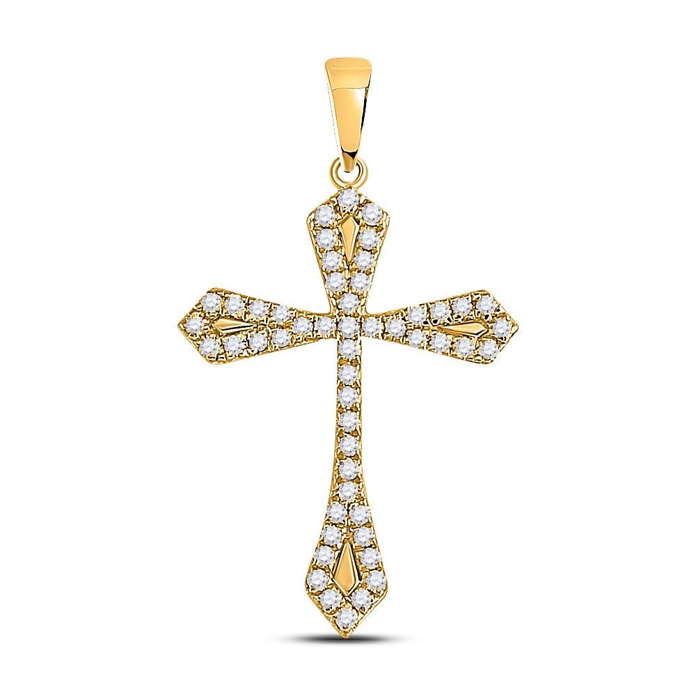 10kt Yellow Gold Gothic Cross Pendant with Round Diamond Accents - A Timeless Symbol of Faith and Style - Splendid Jewellery