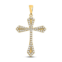 Load image into Gallery viewer, 10kt Yellow Gold Gothic Cross Pendant with Round Diamond Accents - A Timeless Symbol of Faith and Style - Splendid Jewellery