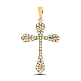 10kt Yellow Gold Gothic Cross Pendant with Round Diamond Accents - A Timeless Symbol of Faith and Style - Splendid Jewellery