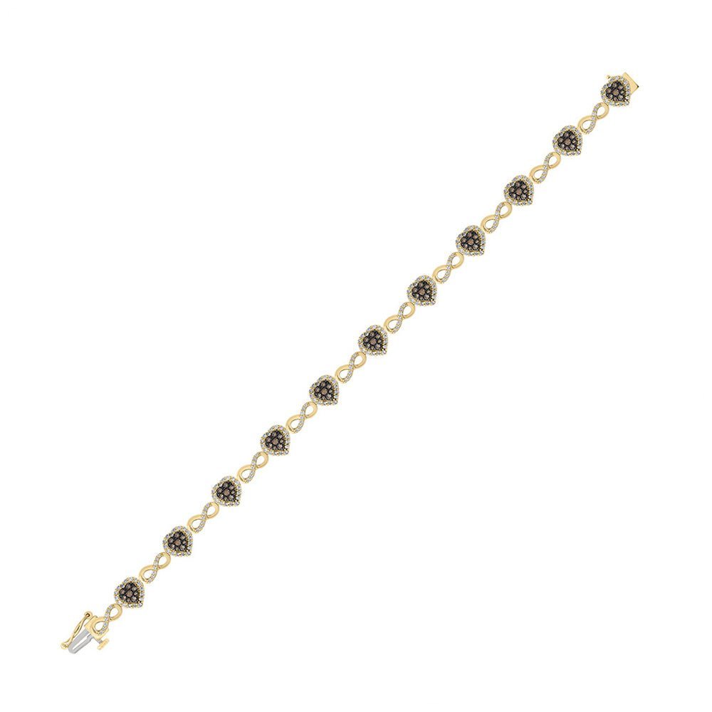 10kt Yellow Gold Heart Bracelet with Brown and White Diamonds - 1 - 7/8 Cttw - Splendid Jewellery