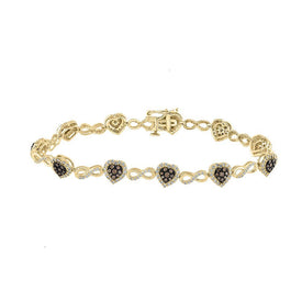 10kt Yellow Gold Heart Bracelet with Brown and White Diamonds - 1 - 7/8 Cttw - Splendid Jewellery