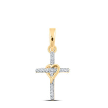 Load image into Gallery viewer, 10kt Yellow Gold Heart Cross Pendant with Diamonds - Symbol of Faith and Romance - Splendid Jewellery