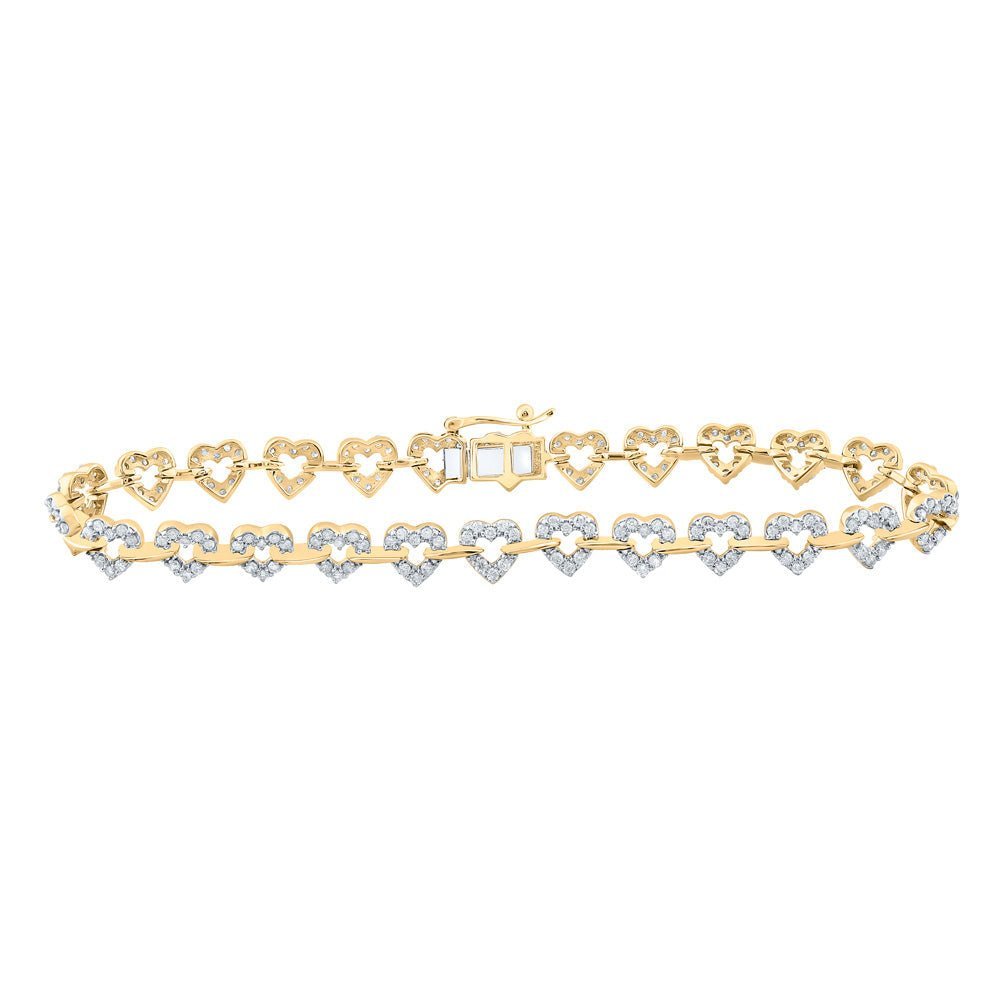 10kt Yellow Gold Heart Diamond Fashion Bracelet - 1 - 3/8 Cttw - Splendid Jewellery