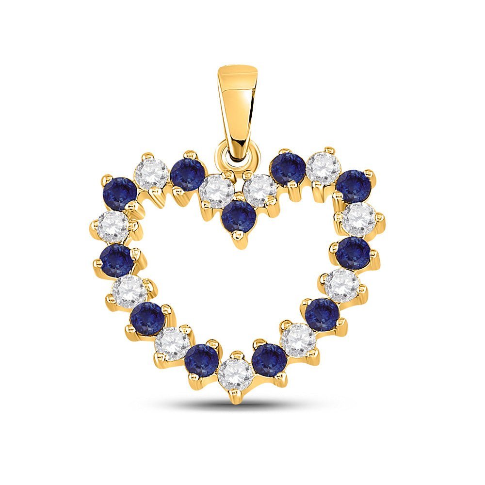 10kt Yellow Gold Heart Pendant with Blue Sapphire and Diamond Accents - A Mesmerizing Symbol of Love - Splendid Jewellery