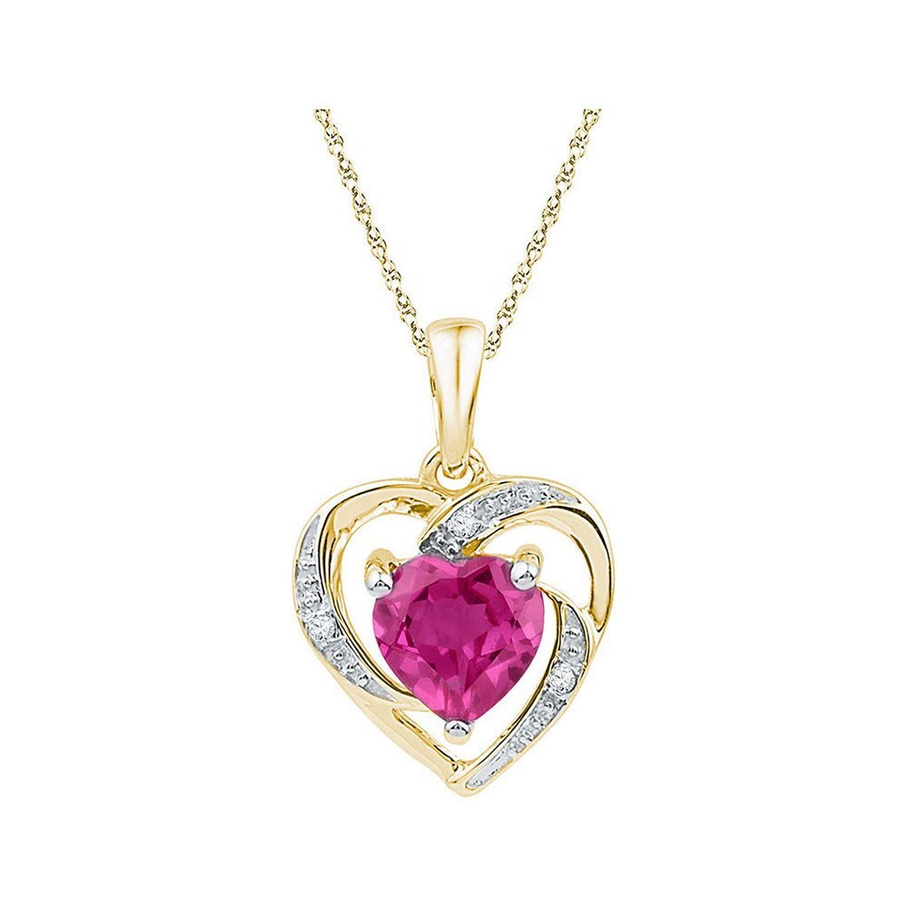 10kt Yellow Gold Heart Pendant with Lab - Created Pink Sapphire and Diamonds | Splendid Jewellery - Splendid Jewellery